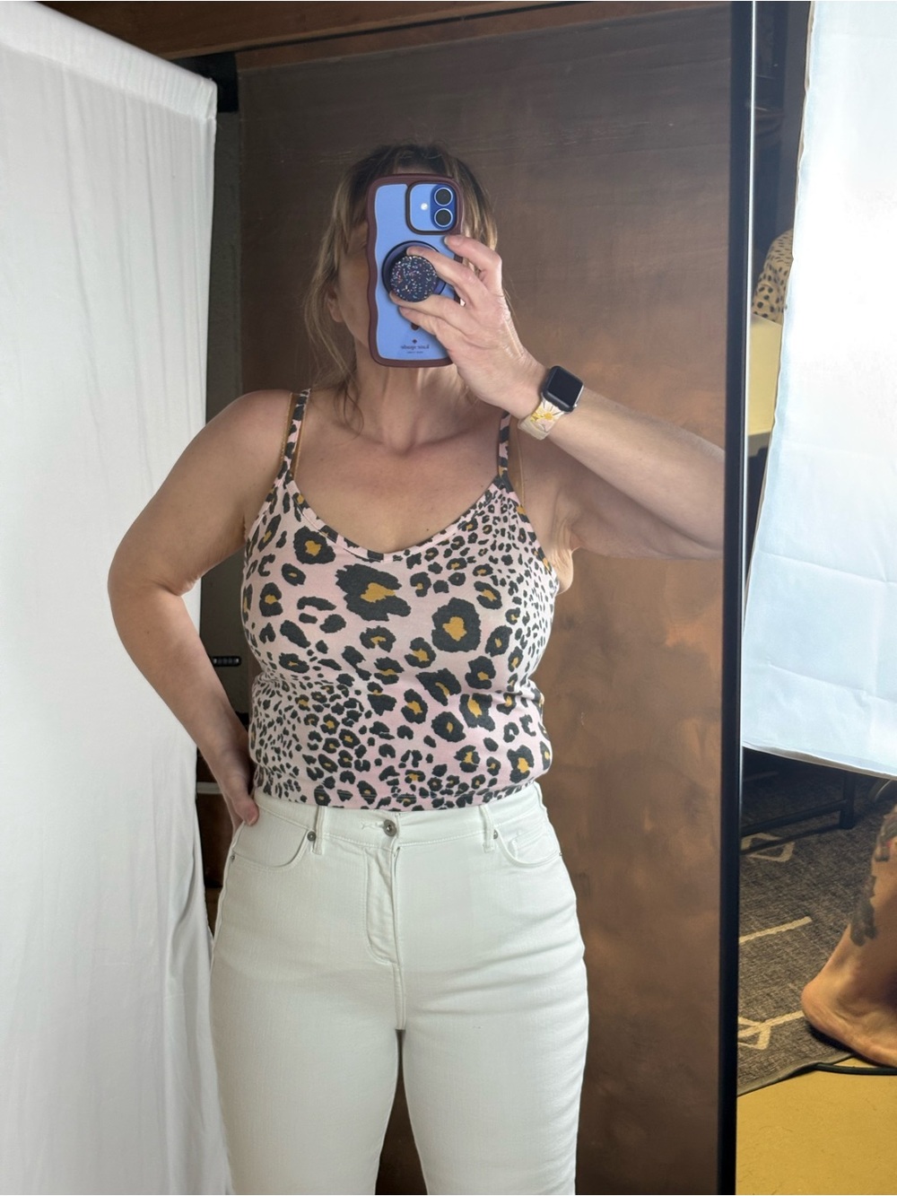 Forever 21 Pink Leopard Print Scoop Cami with Black & Mustard Spots